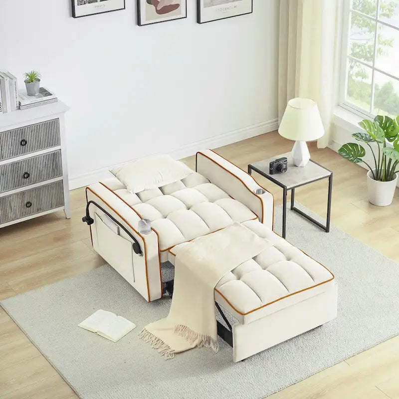 Divano letto pieghevole, divano letto moderno in velluto estraibile, schienale regolabile con porta USB, posacenere e supporto girevole per telefono