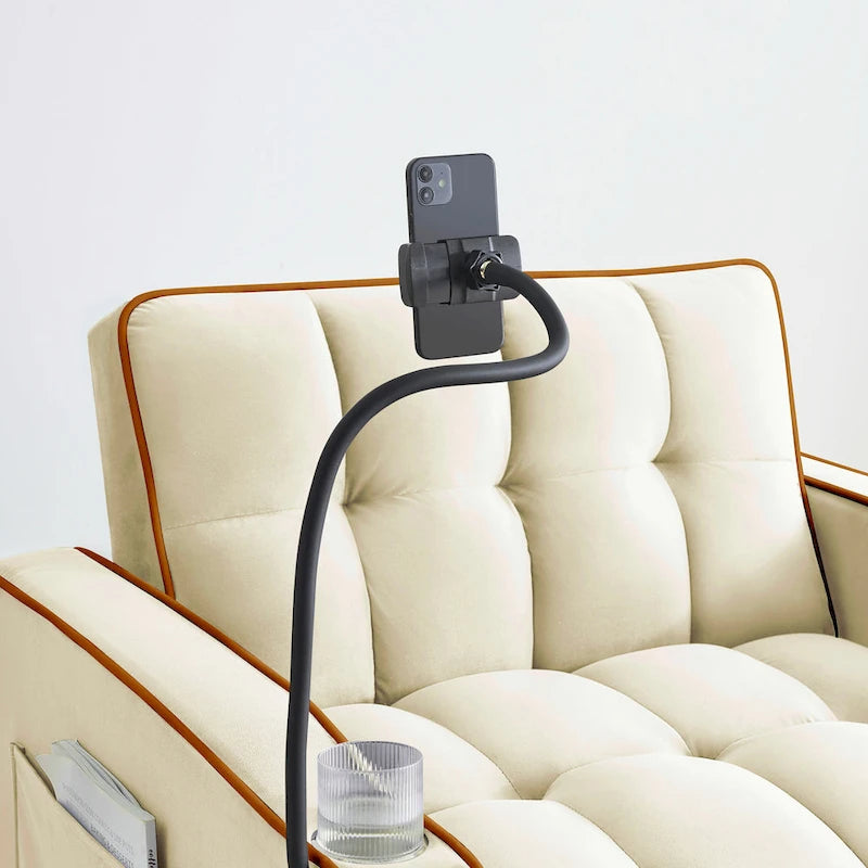 Divano letto pieghevole, divano letto moderno in velluto estraibile, schienale regolabile con porta USB, posacenere e supporto girevole per telefono
