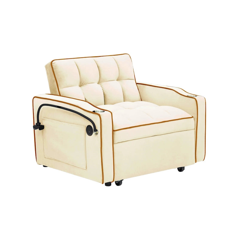 Divano letto pieghevole, divano letto moderno in velluto estraibile, schienale regolabile con porta USB, posacenere e supporto girevole per telefono