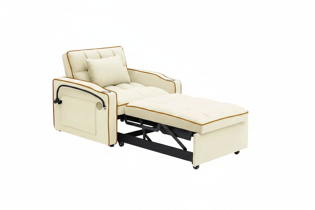 Divano letto pieghevole, divano letto moderno in velluto estraibile, schienale regolabile con porta USB, posacenere e supporto girevole per telefono
