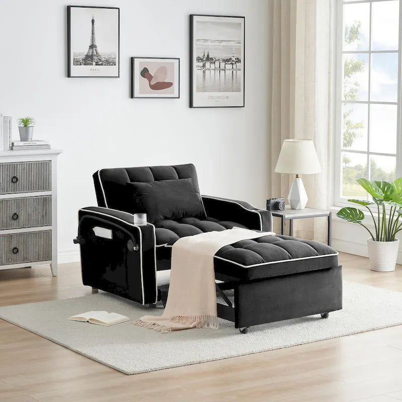 Divano letto pieghevole, divano letto moderno in velluto estraibile, schienale regolabile con porta USB, posacenere e supporto girevole per telefono