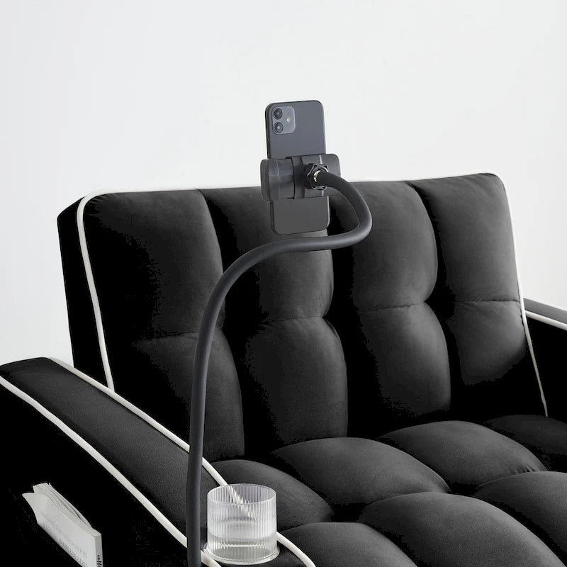 Divano letto pieghevole, divano letto moderno in velluto estraibile, schienale regolabile con porta USB, posacenere e supporto girevole per telefono