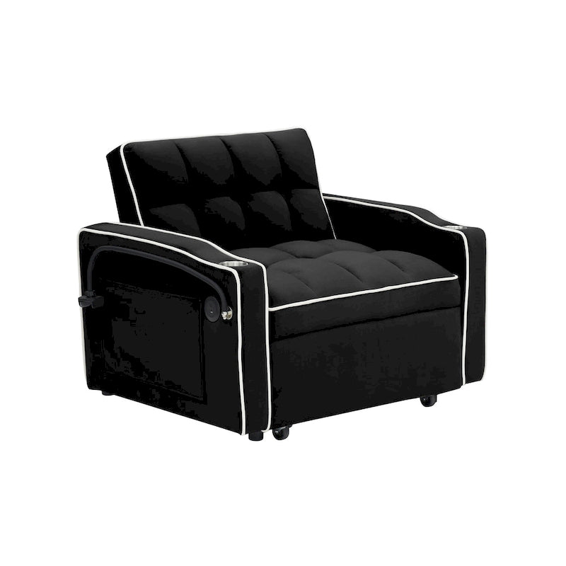 Divano letto pieghevole, divano letto moderno in velluto estraibile, schienale regolabile con porta USB, posacenere e supporto girevole per telefono