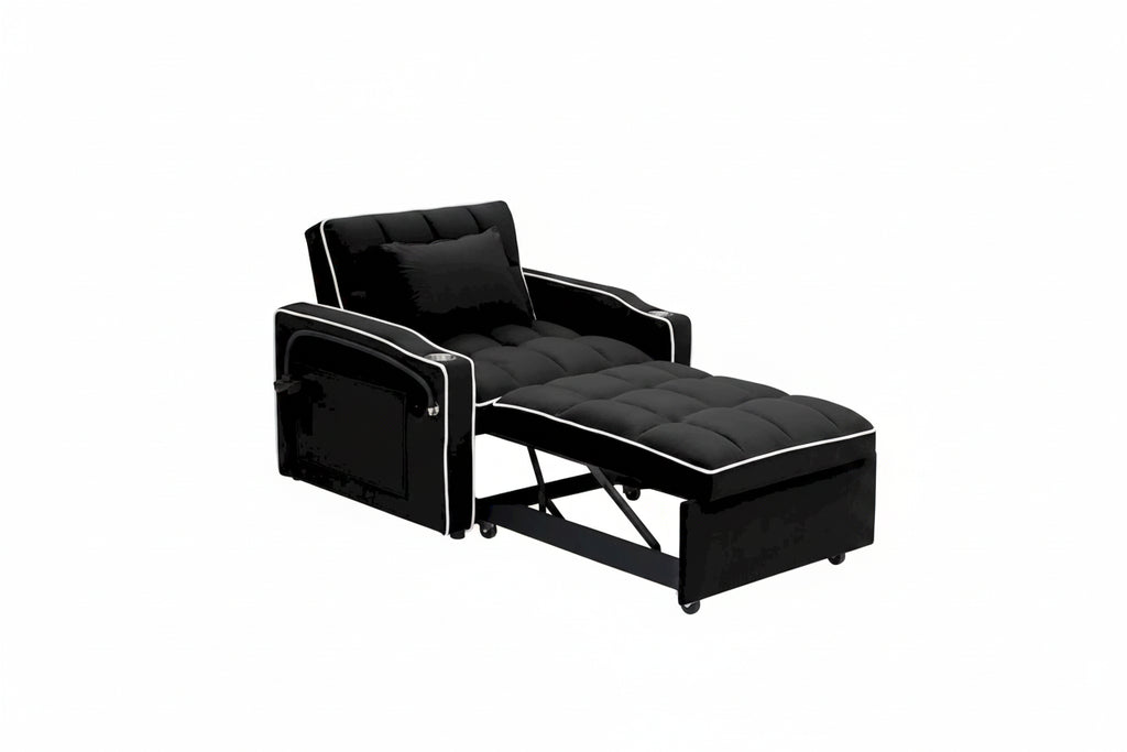 Divano letto pieghevole, divano letto moderno in velluto estraibile, schienale regolabile con porta USB, posacenere e supporto girevole per telefono