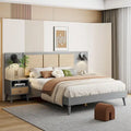 Letto a piattaforma Queen in legno massello con comodini e lampade da testata