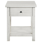 Tavolino Ayne, 1 Cassetto, Legno Bianco Decapato, Quadrato 50 cm