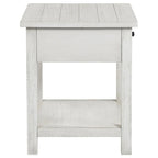 Tavolino Ayne, 1 Cassetto, Legno Bianco Decapato, Quadrato 50 cm