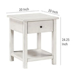 Tavolino Ayne, 1 Cassetto, Legno Bianco Decapato, Quadrato 50 cm