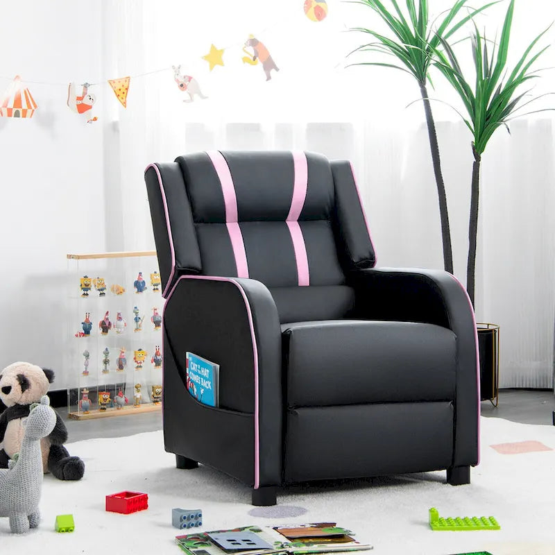 Poltrona reclinabile ergonomica per bambini in pelle con poggiapiedi