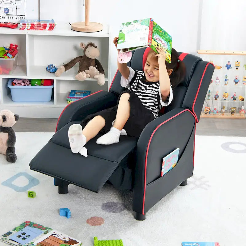 Poltrona reclinabile ergonomica per bambini in pelle con poggiapiedi