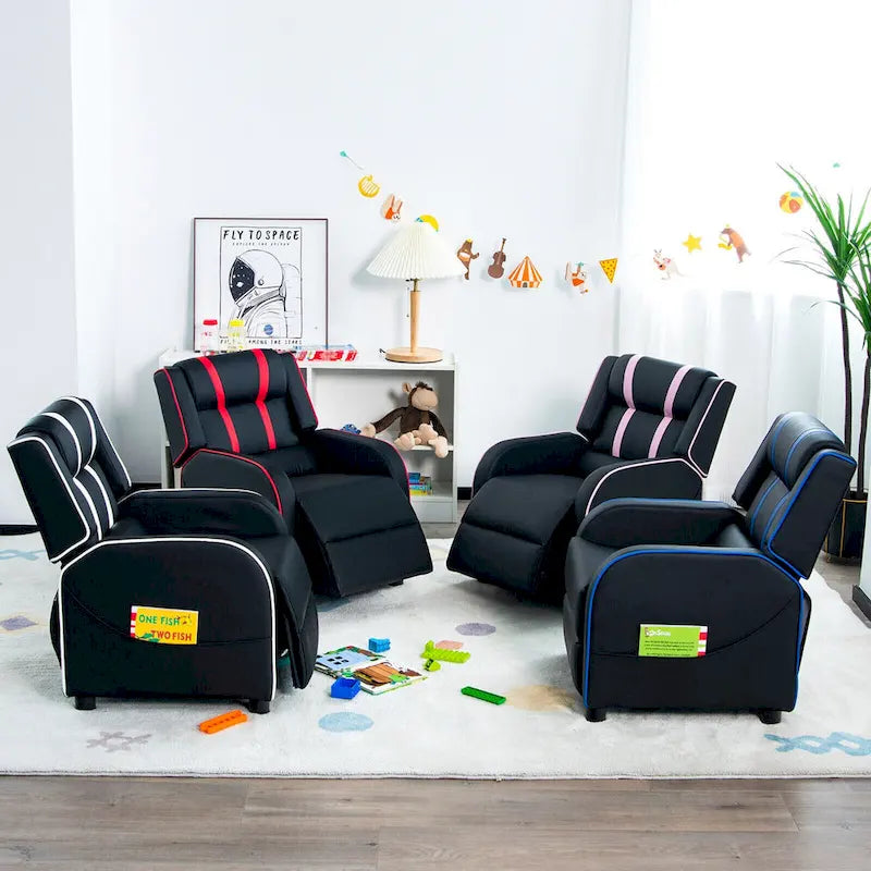 Poltrona reclinabile ergonomica per bambini in pelle con poggiapiedi