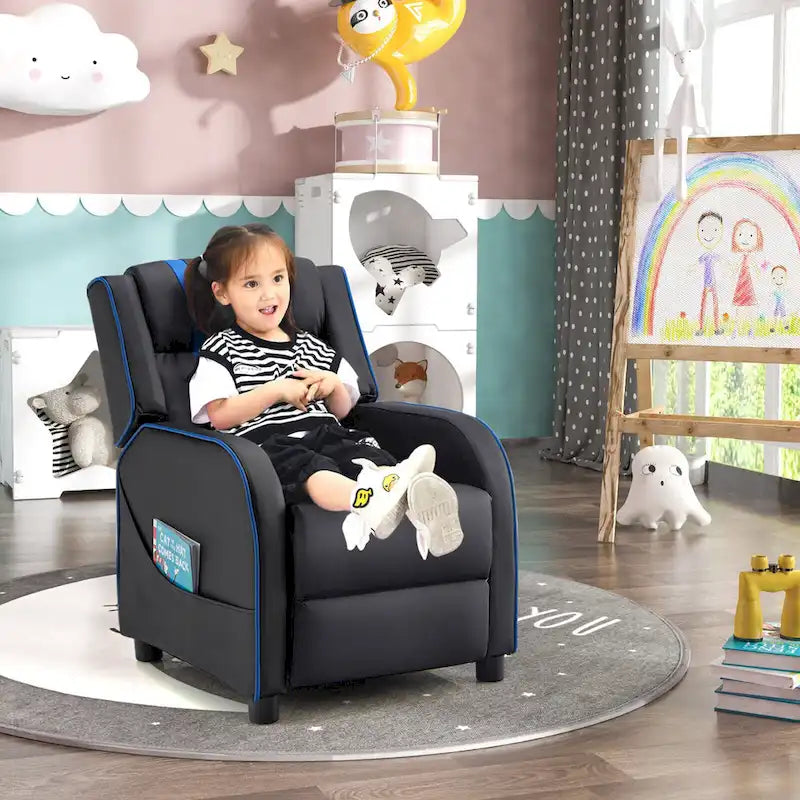Poltrona reclinabile ergonomica per bambini in pelle con poggiapiedi