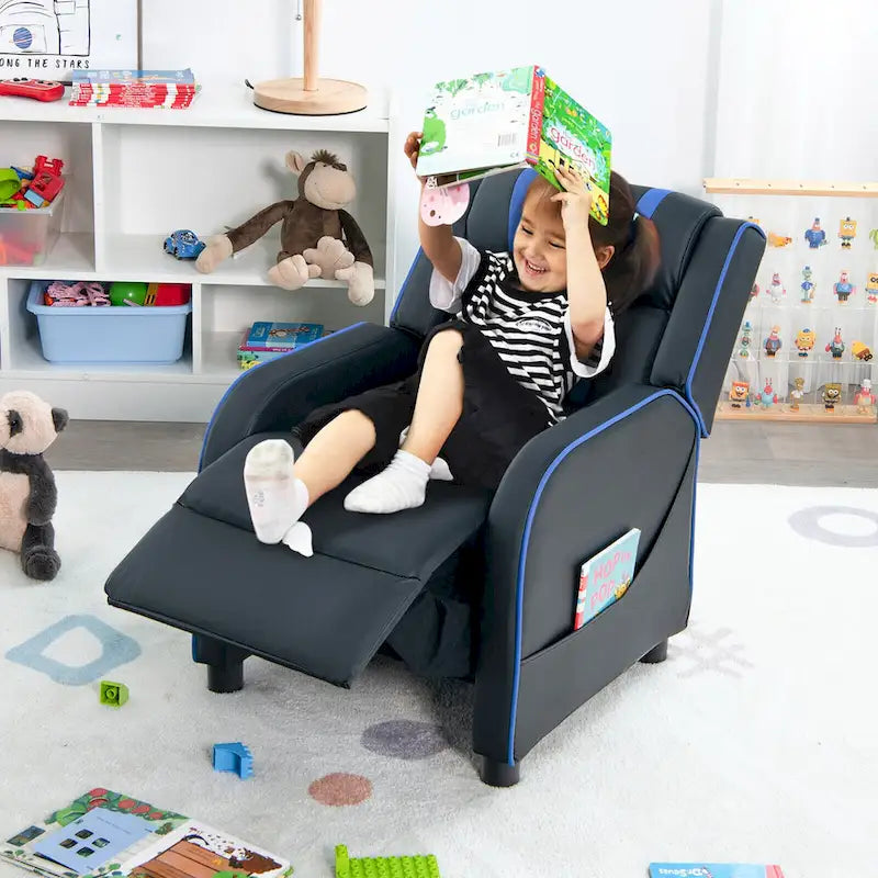 Poltrona reclinabile ergonomica per bambini in pelle con poggiapiedi