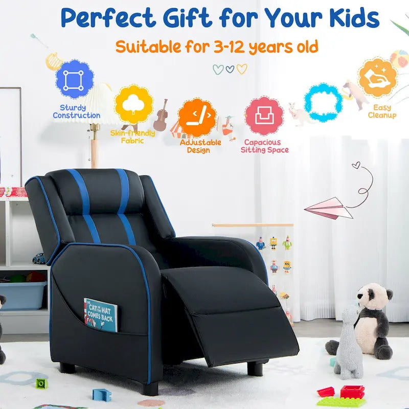 Poltrona reclinabile ergonomica per bambini in pelle con poggiapiedi