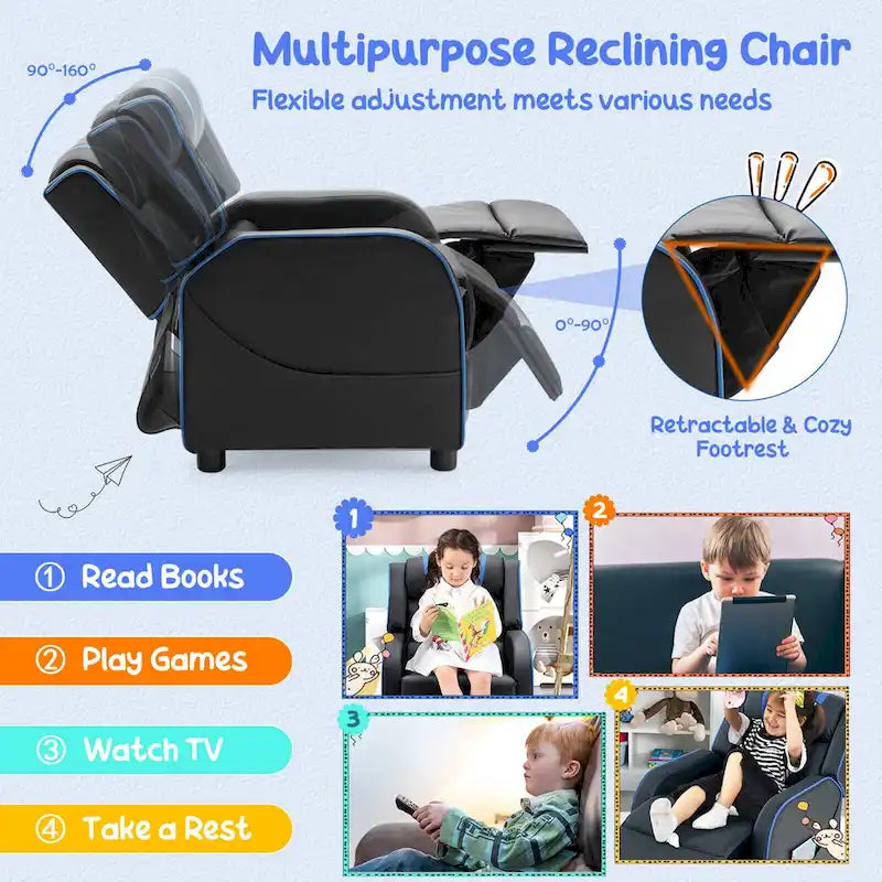 Poltrona reclinabile ergonomica per bambini in pelle con poggiapiedi