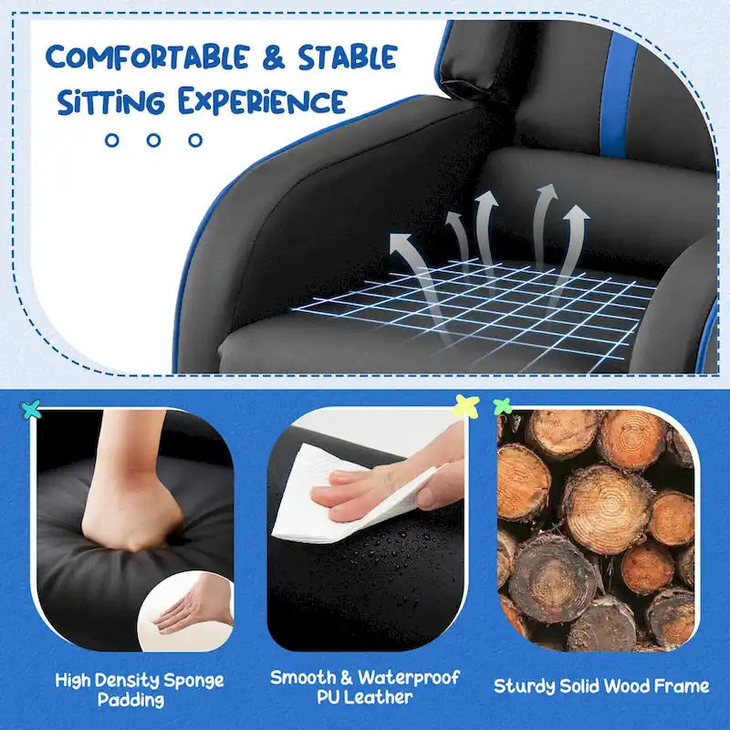 Poltrona reclinabile ergonomica per bambini in pelle con poggiapiedi