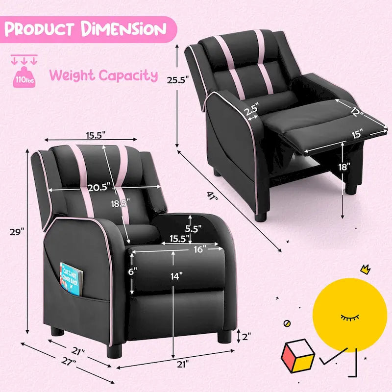 Poltrona reclinabile ergonomica per bambini in pelle con poggiapiedi