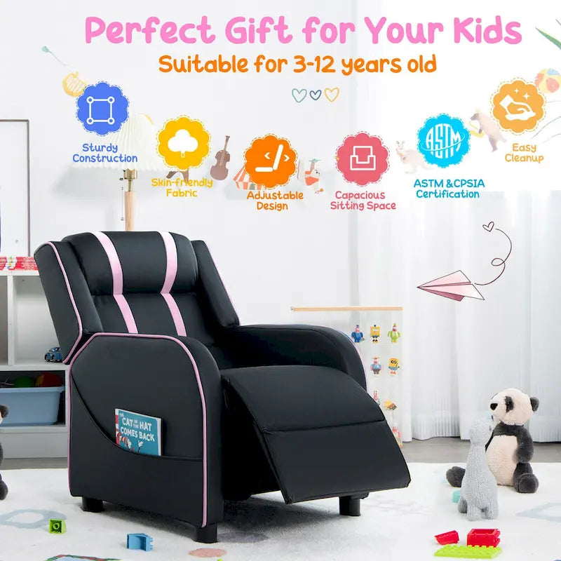 Poltrona reclinabile ergonomica per bambini in pelle con poggiapiedi