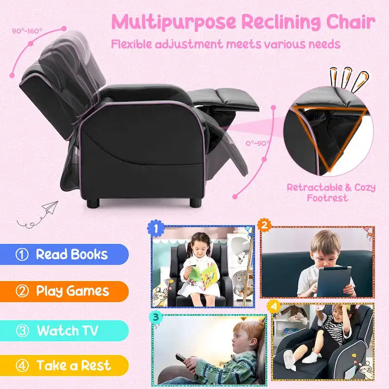 Poltrona reclinabile ergonomica per bambini in pelle con poggiapiedi