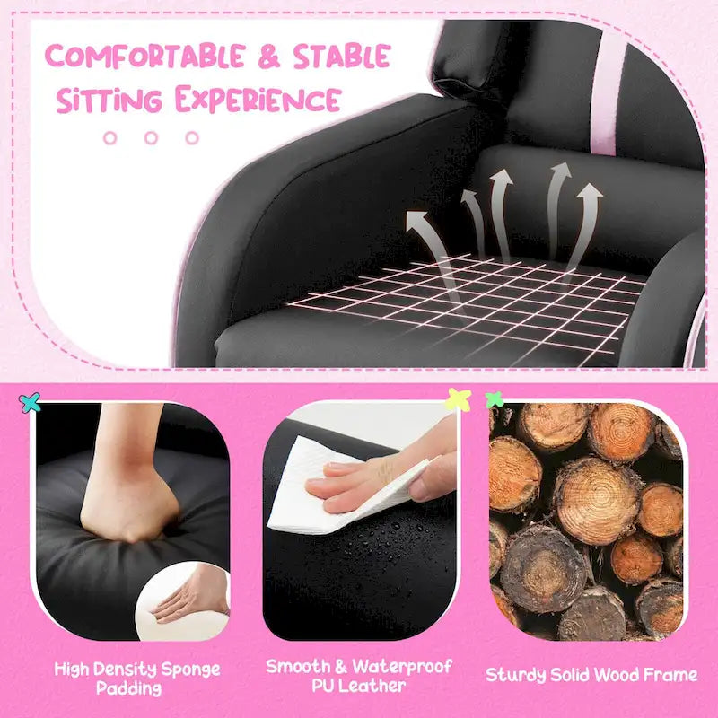 Poltrona reclinabile ergonomica per bambini in pelle con poggiapiedi