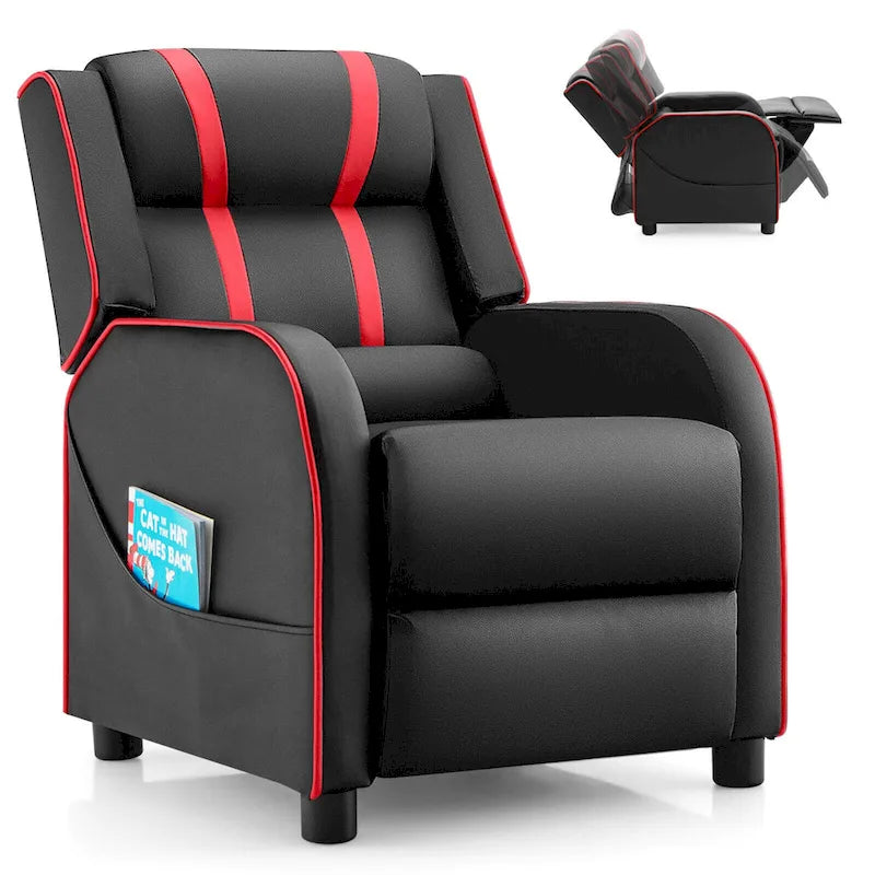 Poltrona reclinabile ergonomica per bambini in pelle con poggiapiedi
