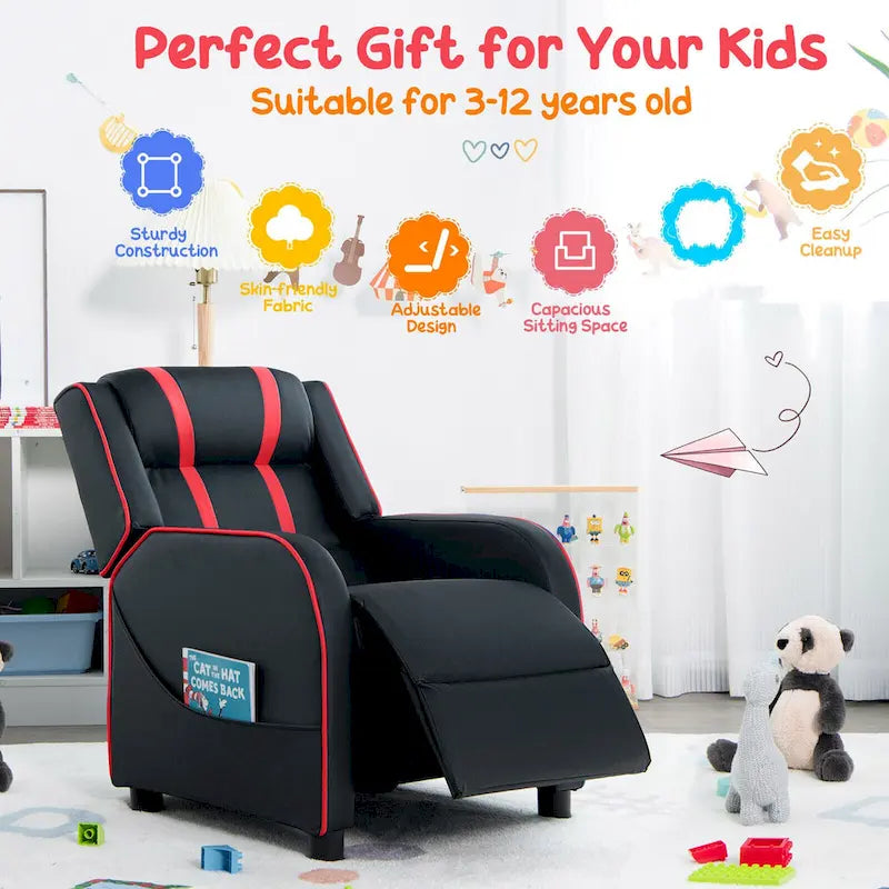 Poltrona reclinabile ergonomica per bambini in pelle con poggiapiedi