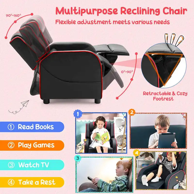 Poltrona reclinabile ergonomica per bambini in pelle con poggiapiedi