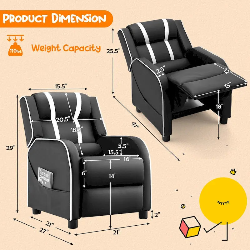 Poltrona reclinabile ergonomica per bambini in pelle con poggiapiedi