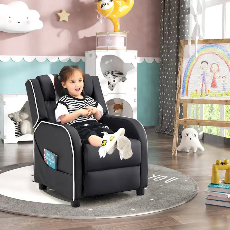 Poltrona reclinabile ergonomica per bambini in pelle con poggiapiedi
