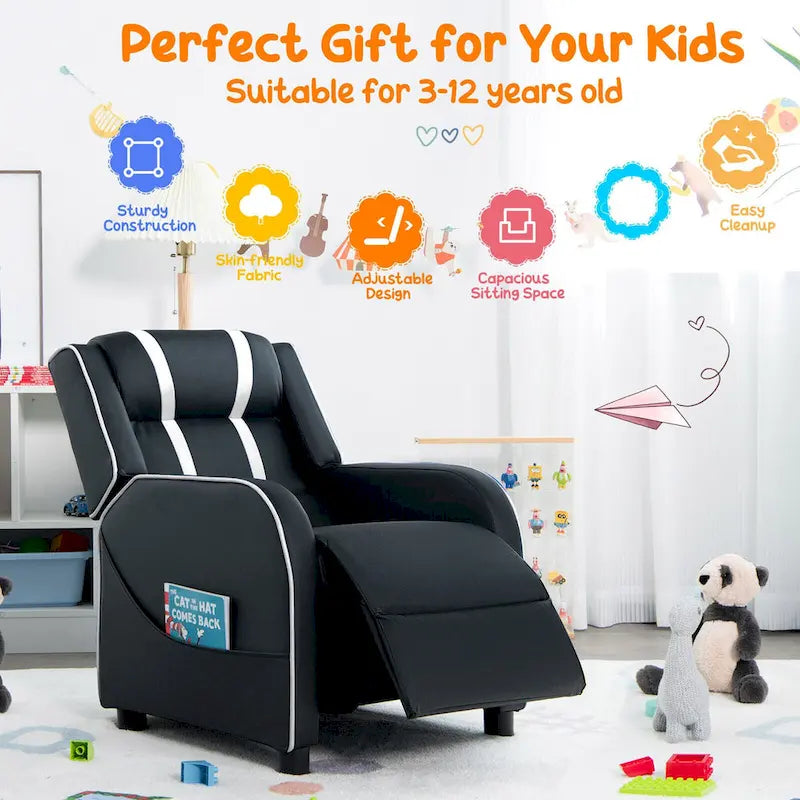 Poltrona reclinabile ergonomica per bambini in pelle con poggiapiedi