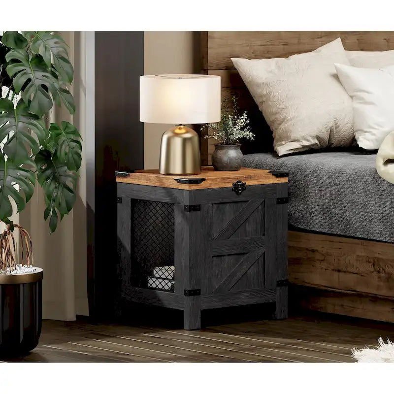 Tavolino alzabile, comodino con serratura rustica