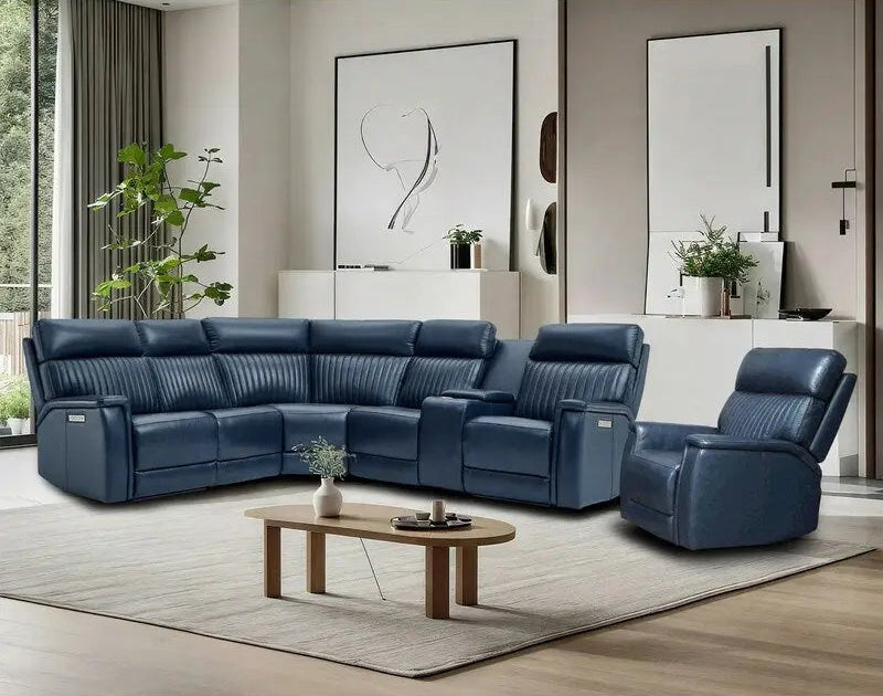 105 W Genuine Leather Power Sectional with Recliner Sofa Set with Triple Power, Single Console, USB&USB-C Ports