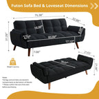 Divano letto futon da 191,5 cm (75,39 pollici), divano letto imbottito convertibile con schienale trapuntato sdoppiato reclinabile