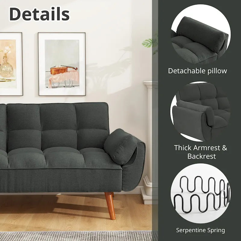 Divano letto futon da 191,5 cm (75,39 pollici), divano letto imbottito convertibile con schienale trapuntato sdoppiato reclinabile