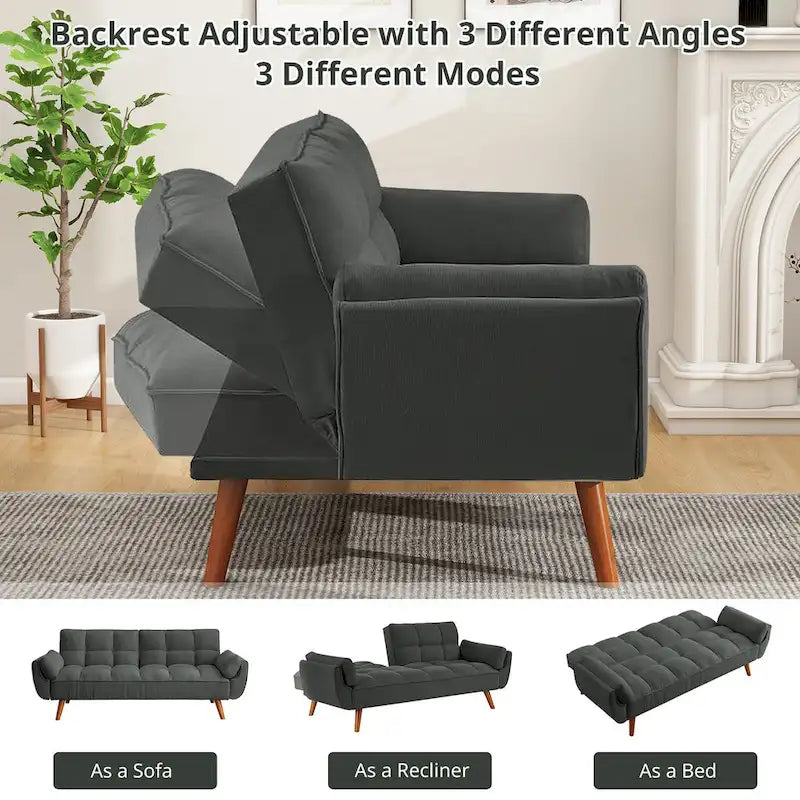 Divano letto futon da 191,5 cm (75,39 pollici), divano letto imbottito convertibile con schienale trapuntato sdoppiato reclinabile
