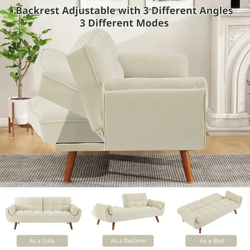 Divano letto futon da 191,5 cm (75,39 pollici), divano letto imbottito convertibile con schienale trapuntato sdoppiato reclinabile