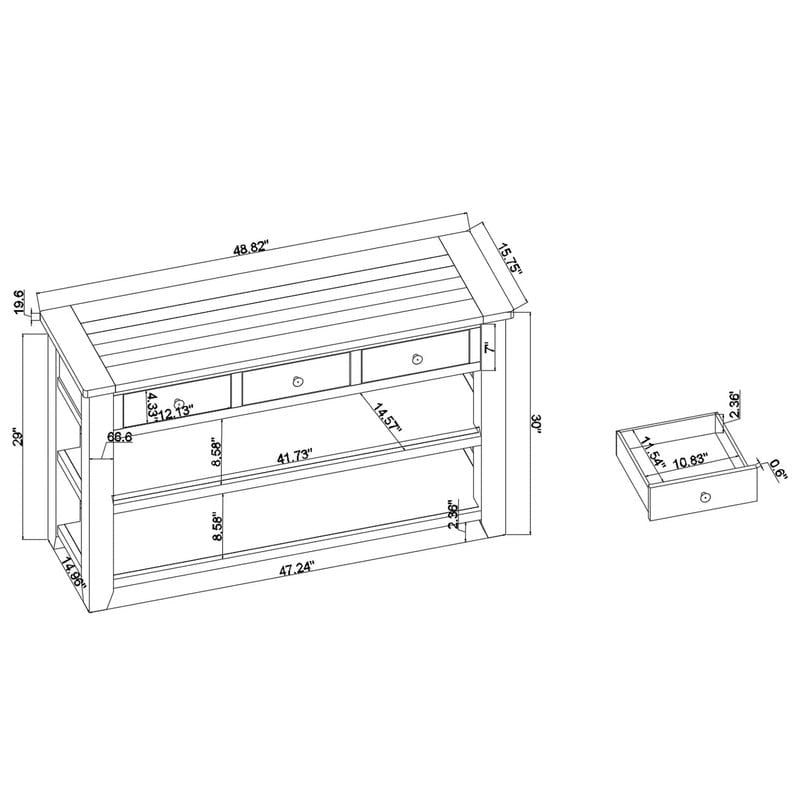 Consolle da 48 pollici con piano in legno massello di pino, tavolo moderno da ingresso/divano con 3 cassetti portaoggetti e 2 ripiani. Facile da montare