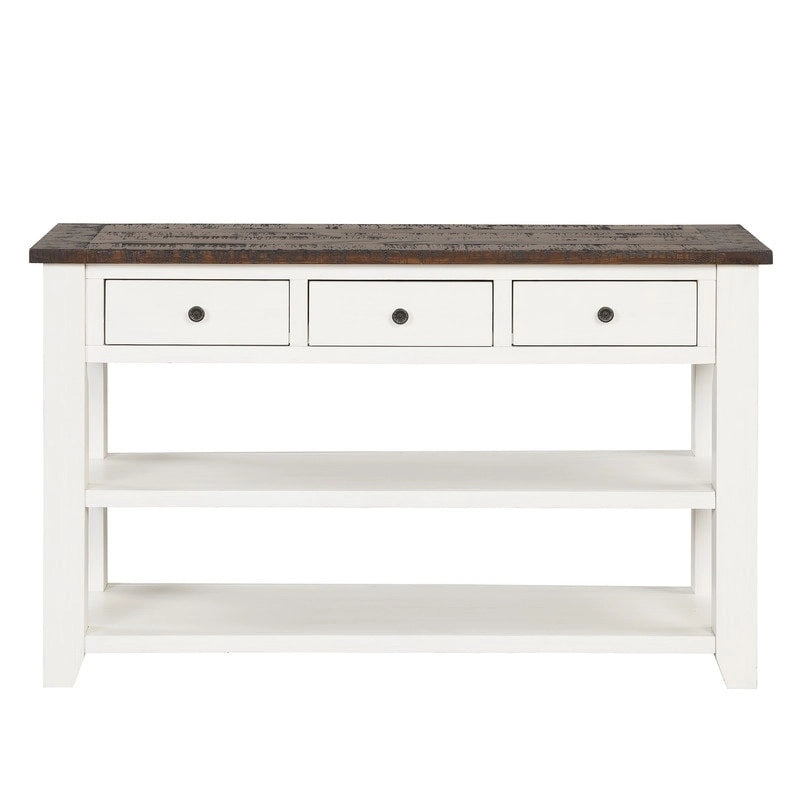 Consolle da 48 pollici con piano in legno massello di pino, tavolo moderno da ingresso/divano con 3 cassetti portaoggetti e 2 ripiani. Facile da montare