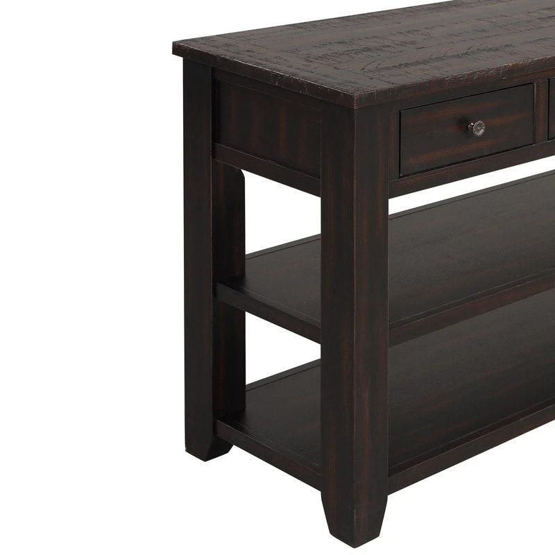 Consolle da 48 pollici con piano in legno massello di pino, tavolo moderno da ingresso/divano con 3 cassetti portaoggetti e 2 ripiani. Facile da montare