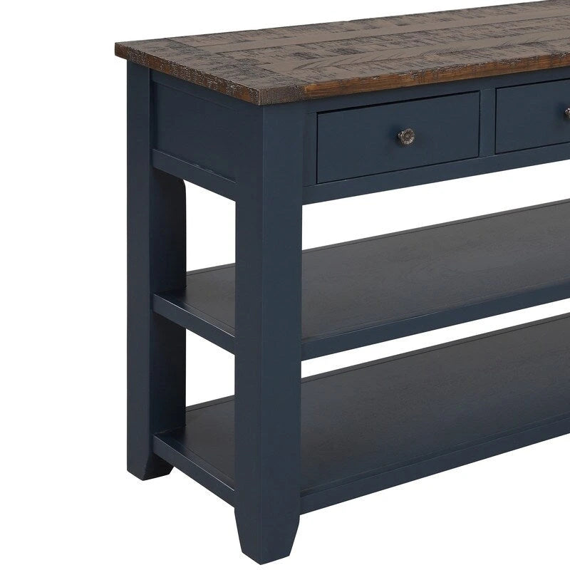 Consolle da 48 pollici con piano in legno massello di pino, tavolo moderno da ingresso/divano con 3 cassetti portaoggetti e 2 ripiani. Facile da montare