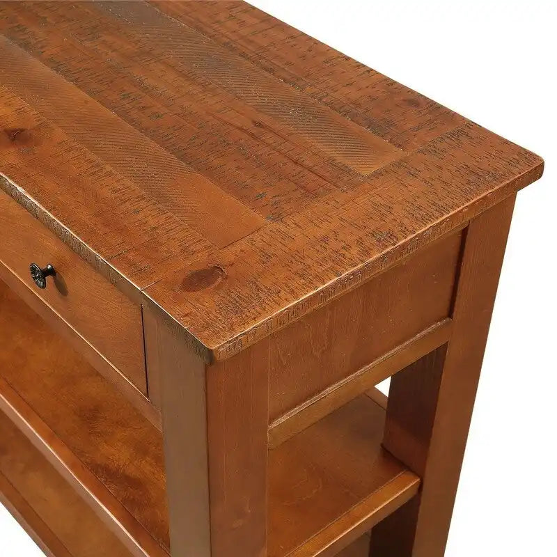 Consolle da 48 pollici con piano in legno massello di pino, tavolo moderno da ingresso/divano con 3 cassetti portaoggetti e 2 ripiani. Facile da montare