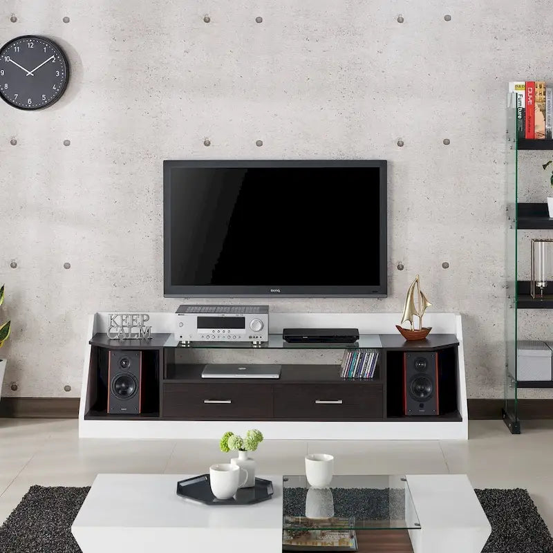 Kax Consolle TV Multifunzione in Vetro Bianco Contemporaneo da 70 Pollici