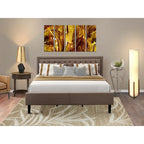 East West Furniture Set 2 Pezzi Camera da Letto - Struttura Letto con Testiera Marrone e 1 Comodino in Legno - Gambe con Finitura Nera (Opzione Dimensioni Letto)
