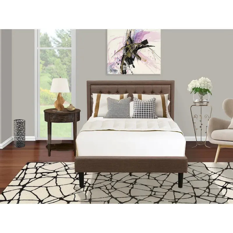 East West Furniture Set 2 Pezzi Camera da Letto - Struttura Letto con Testiera Marrone e 1 Comodino in Legno - Gambe con Finitura Nera (Opzione Dimensioni Letto)