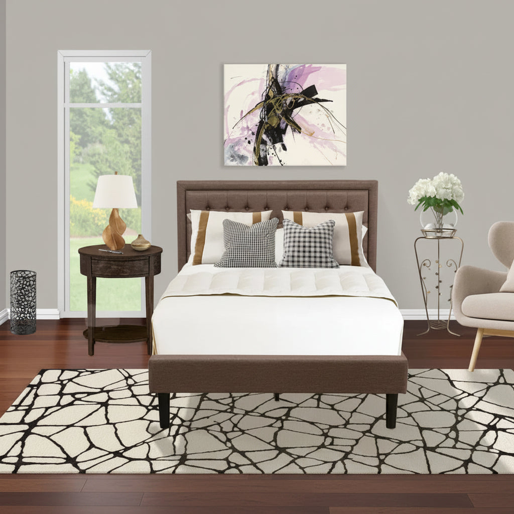 East West Furniture 2 Piece Bedroom Set - Bed Frame Brown Headboard & 1 Wooden Nightstand - Black Finish Legs(Bed Size Option)