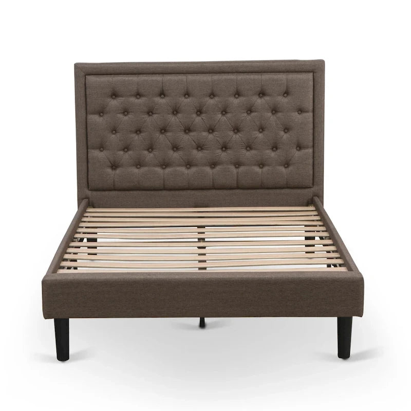 East West Furniture Set 2 Pezzi Camera da Letto - Struttura Letto con Testiera Marrone e 1 Comodino in Legno - Gambe con Finitura Nera (Opzione Dimensioni Letto)