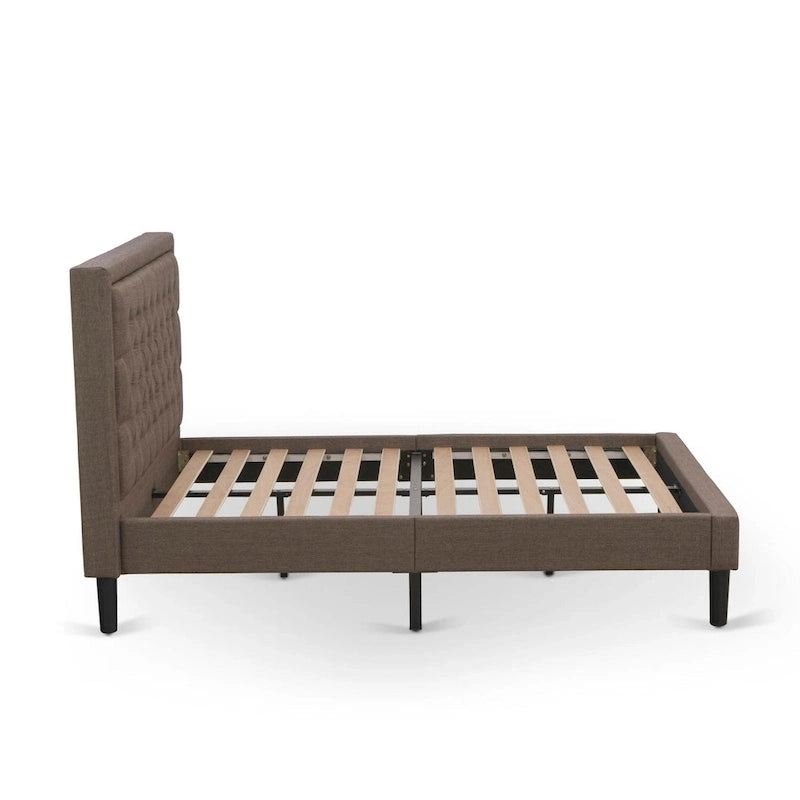 East West Furniture Set 2 Pezzi Camera da Letto - Struttura Letto con Testiera Marrone e 1 Comodino in Legno - Gambe con Finitura Nera (Opzione Dimensioni Letto)