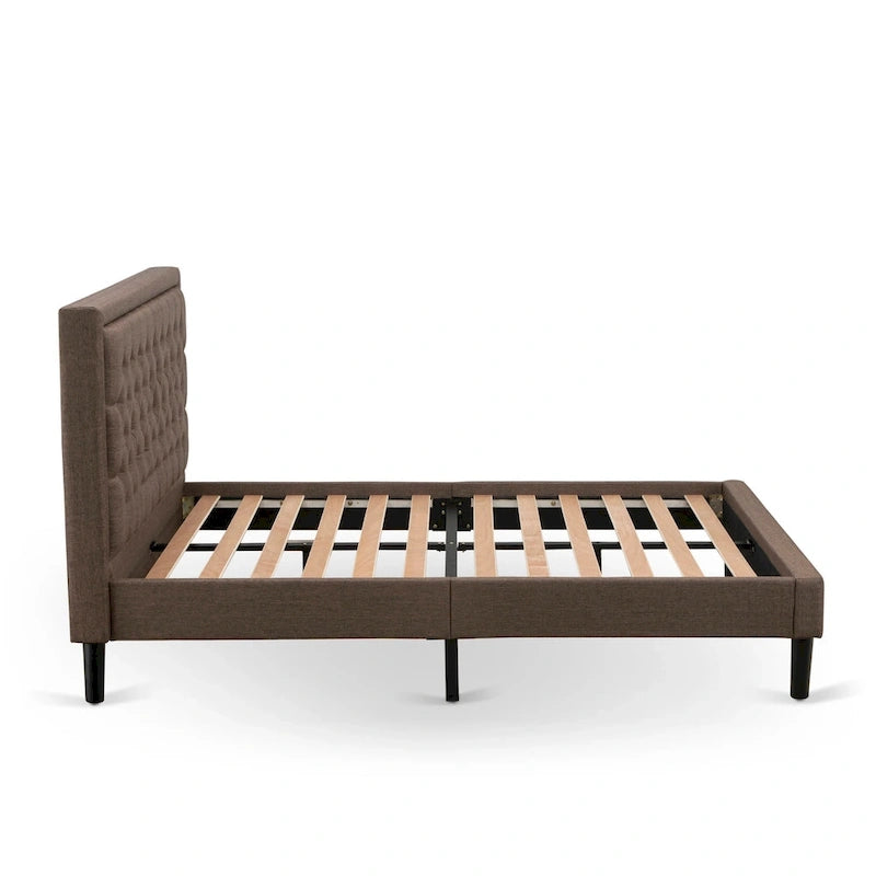 East West Furniture Set 2 Pezzi Camera da Letto - Struttura Letto con Testiera Marrone e 1 Comodino in Legno - Gambe con Finitura Nera (Opzione Dimensioni Letto)