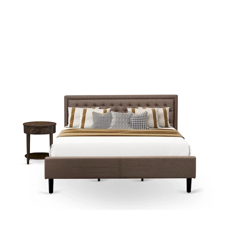 East West Furniture Set 2 Pezzi Camera da Letto - Struttura Letto con Testiera Marrone e 1 Comodino in Legno - Gambe con Finitura Nera (Opzione Dimensioni Letto)