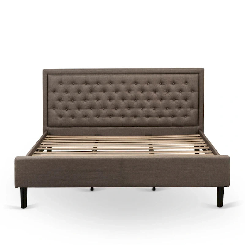 East West Furniture Set 2 Pezzi Camera da Letto - Struttura Letto con Testiera Marrone e 1 Comodino in Legno - Gambe con Finitura Nera (Opzione Dimensioni Letto)